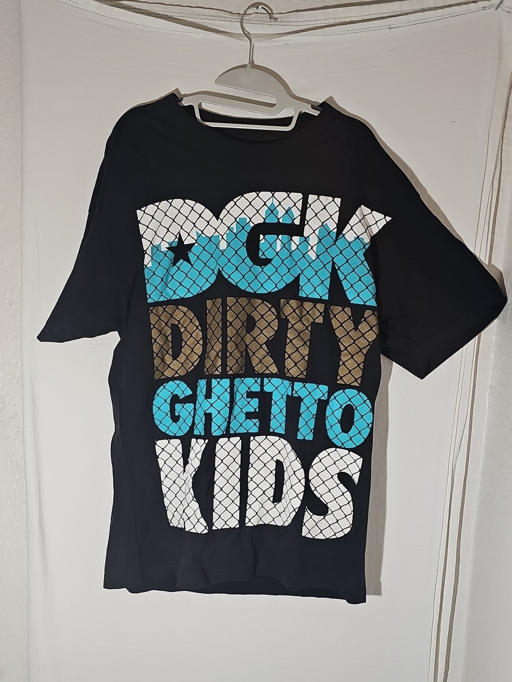 Black Graphic Tee with Blue & Brown Lettering - DC Dirty Ghetto Kids